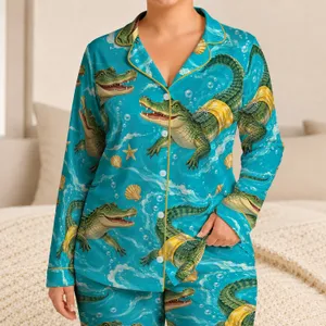 Cool Crocodile in Yellow Shorts for Tropical Beach Getaways and Summer Lounging Satin Pajamas Set