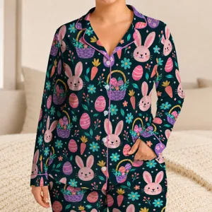 Neon Easter Bunnies, Eggs and Carrots for Springtime Lounging and Holiday Getaways Satin Pajamas Set