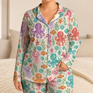 Cute Sea Creatures and Coral Reef Friends for Tropical Beach Days and Coastal Getaways Satin Pajamas Set