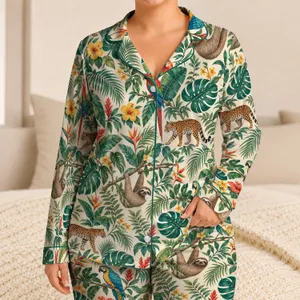 Tropical Jungle Leaves And Macaws For Relaxed Summer Getaways Satin Pajamas Set