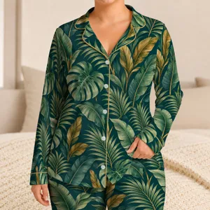 Tropical Monstera and Palm Leaves for Relaxed Coastal Getaways Satin Pajamas Set