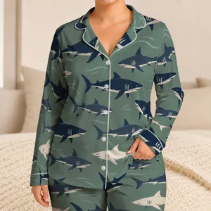 Shark Silhouettes for Coastal Getaways and Relaxed Ocean Lounging for Men Satin Pajamas Set