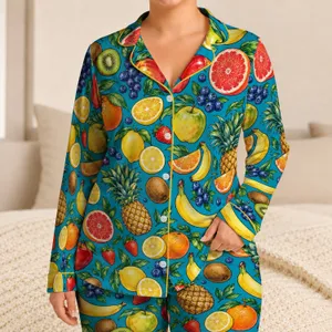 Watercolor Orchard Fruit for Fresh Summer Escapes and Bright, Cheerful Lounging Satin Pajamas Set
