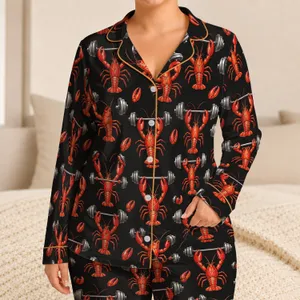 Red Lobster and Barbell Motifs for Coastal Fitness Fans and Playful Gifts for Him Satin Pajamas Set