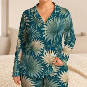 Deep Teal Palm Fronds for Relaxed Tropical Getaways and Refined Resort Living Satin Pajamas Set