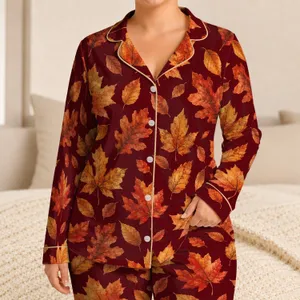 Autumn Maple And Oak Leaves For Cozy Fall Getaways And Relaxed Nature-Inspired Living Satin Pajamas Set