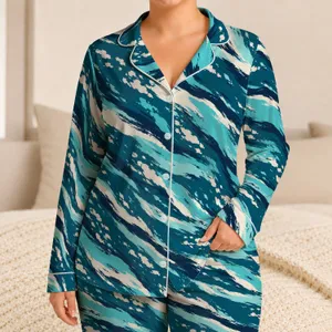 Distressed Teal Ocean Stripes for Tropical Getaways and Relaxed Summer Lounging Satin Pajamas Set