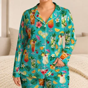 Tropical Cocktail Glasses for Beachside Summer Escapes and Relaxed Vacation Evenings Satin Pajamas Set