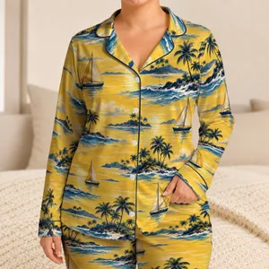 Tropical Coconut Islands, Golden Waves and Sailboats for Relaxed Coastal Getaways Satin Pajamas Set