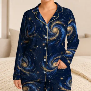 Golden Galaxy Whirls for Cosmic Lounging, Relaxed Nights and Stargazing for Men Satin Pajamas Set