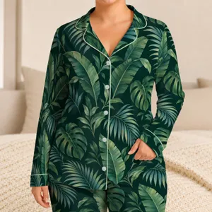 Tropical Palm And Monstera Leaves For Relaxed Summer Getaways And Island Escapes Satin Pajamas Set
