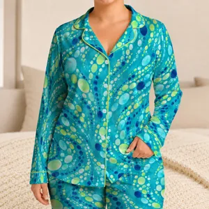 Turquoise Ocean Bokeh Waves for Relaxed Coastal Getaways and Easy Summer Lounging Satin Pajamas Set