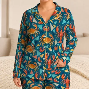 Tropical Crab And Lobster Motifs For Seaside Getaways And Summer Lounging Satin Pajamas Set