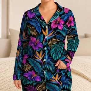 Neon Tropical Botanicals for Colorful Summer Lounging and Resort-Inspired Escapes Satin Pajamas Set