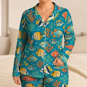 Tropical Reef Fish and Coral for Sunny Coastal Escapes and Relaxed Island Living Satin Pajamas Set