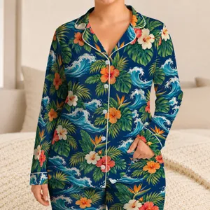 Tropical Hibiscus and Palm Leaves for Relaxed Coastal Getaways and Island Escapes Satin Pajamas Set