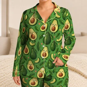 Cute Avocado And Fruit Motifs For Relaxed Summer Lounging And Cozy Nights Satin Pajamas Set