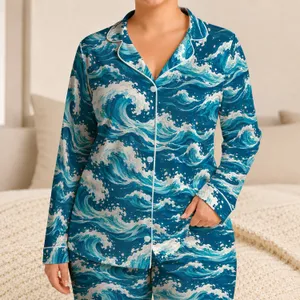 Blue Ocean Waves and White Sea Foam for Relaxed Coastal Summer Getaways Satin Pajamas Set