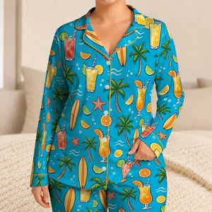 Tropical Cocktails, Surfboards and Citrus for Relaxed Coastal Summer Getaways and Travel Satin Pajamas Set