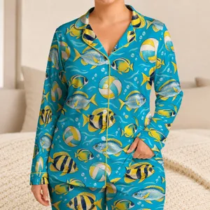 Tropical Fish And Volleyballs For Sunny Beach Days And Relaxed Summer Lounging Satin Pajamas Set