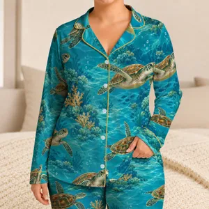 Vibrant Sea Turtles Over Coral Reefs for Coastal Relaxation and Tropical Nature Lovers Satin Pajamas Set