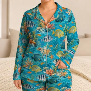 Colorful Tropical Reef Fish School for Coastal Getaways and Relaxed Summer Lounging Satin Pajamas Set