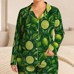 Lime Slices And Lush Green Leaves For Fresh Summer Lounging And Relaxed Getaways Satin Pajamas Set