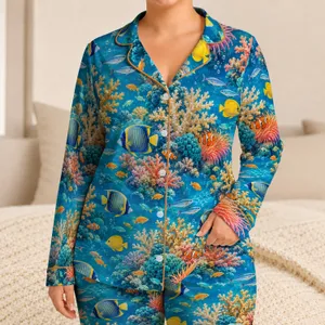 Tropical Reef Fish and Coral for Coastal Getaways and Relaxed Island Living Escapes Satin Pajamas Set