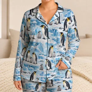 King Penguin Gathering for Cozy Arctic Evenings and Nature Lovers Satin Pajamas Set