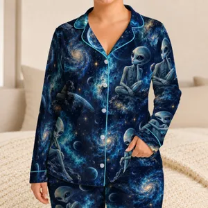 Cosmic Alien Encounters for Stargazing Nights and Relaxed Getaways for Sci-Fi Fans Satin Pajamas Set