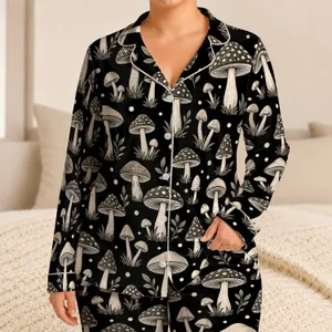 Hand Drawn Mushrooms for Playful Summer Lounging and Beach Getaways Satin Pajamas Set