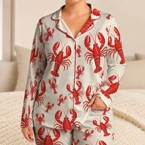 Red Lobster Coastal Style For Summer Fishing And Beach Getaways Satin Pajamas Set