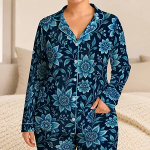 Midnight Blue Mandala Blooms for Relaxed Evenings and Thoughtful Gifts for Him Satin Pajamas Set