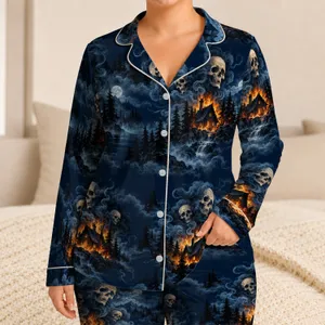 Haunted Cabin And Floating Skulls For Spooky Halloween Nights And Cozy Gothic Evenings Satin Pajamas Set