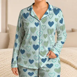Blue Green Heart Motifs for Cozy Evenings and Thoughtful Gifts for Men at Home Satin Pajamas Set