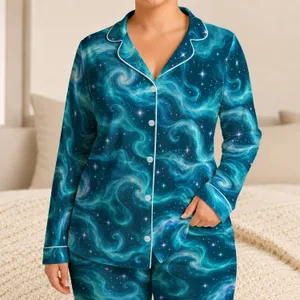 Blue Cosmic Waves for Dreamy Lounge Nights and Relaxed Weekend Comfort for Men Satin Pajamas Set