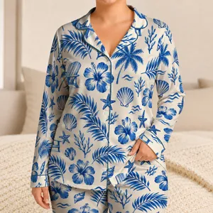 Blue Seaside Palms And Starfish For Relaxed Coastal Vacation Style Satin Pajamas Set