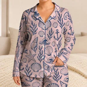 Coastal Shells and Sea Life for Relaxed Summer Getaways and Beachside Vacation Escapes Satin Pajamas Set