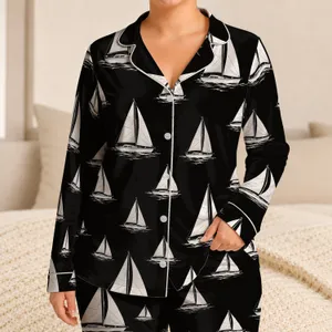 White Sailboats for Coastal Lounging and Summer Beach Getaways for Men Satin Pajamas Set