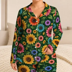 Rainbow Sunflower Blooms for Cozy Autumn Lounging and Relaxed Weekend Home Comfort Satin Pajamas Set