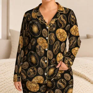Golden Stone Ovals for Refined Lounge Style and Relaxed Evening Comfort at Home Satin Pajamas Set