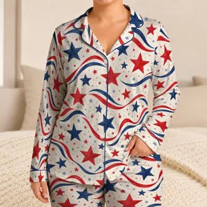 Red and Navy Star Waves for Festive Lounging and Relaxed Nights at Home for Him Satin Pajamas Set
