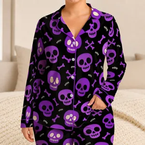 Purple Skull Motifs for Spooky Beach Nights and Relaxed Coastal Lounging for Him Satin Pajamas Set