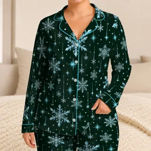 Icy Cyan Snowflakes and Falling Stars for Cozy Winter Nights and Seasonal Gifting Satin Pajamas Set