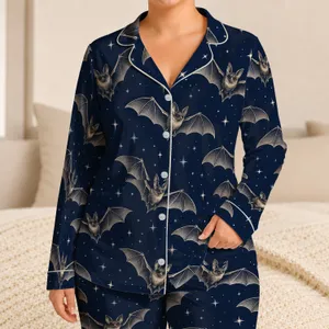 Flying Bats And Midnight Stars For Cozy Halloween Nights And Bat Lovers Satin Pajamas Set