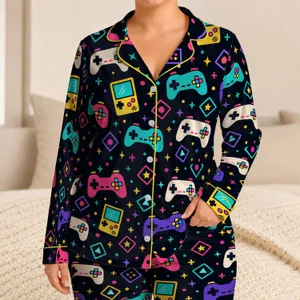 Retro Arcade Controllers and Handheld Games for Cozy Gamer Lounging Satin Pajamas Set