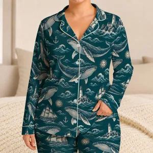Vintage Whale And Nautical Motifs For Relaxed Coastal Days And Summer Ocean Lovers Satin Pajamas Set