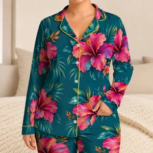 Vibrant Tropical Hibiscus Blooms for Sunny Beach Escapes and Colorful Summer Getaways Satin Pajamas Set