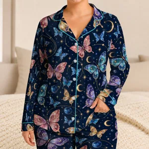Cosmic Butterflies And Starry Skies For Dreamy Summer Getaways And Relaxed Nights Satin Pajamas Set