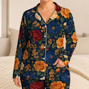 Golden Orange and Ivory Roses for Cozy Evenings and Relaxed Elegant Botanical Style Satin Pajamas Set